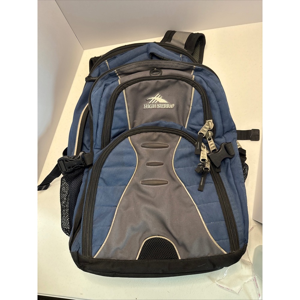 High Sierra Blue Gray Backpack Suspension Strap System Air Flow Media Pocket